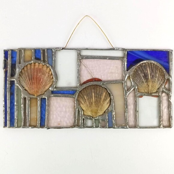 Stained Glass Panel Window Decor 5 x 11 in Seashells In Glass Panel Art Glass - Picture 1 of 10